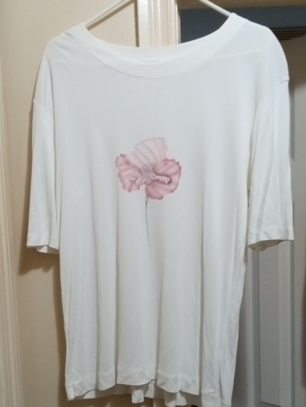 White Womens Tee with Pink Floral Print Bust 50